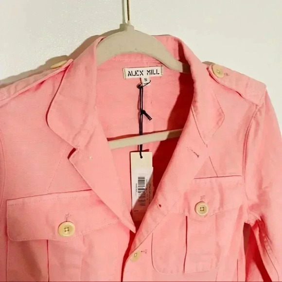 NWT Alex Mill Officer Cotton Jacket in Pastel Pink Button Front - Picture 7 of 9